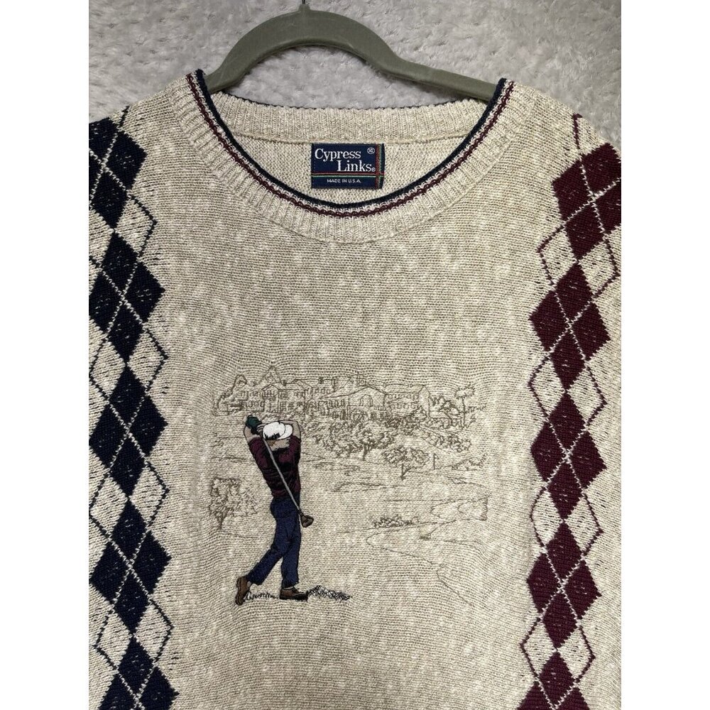 VTG Cypress Links Golf Sweater Mens XL‎ Tapestry Knit USA Made Grandpa 90s AOP